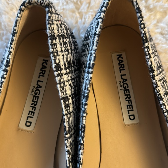 Karl Lagerfeld Paris Black White Tweed Destine Loafer Flat Shoe Size 8 - Picture 5 of 6
